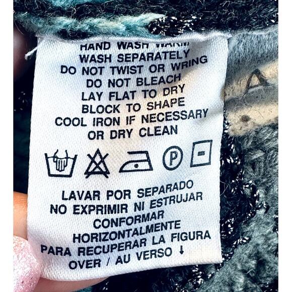 VTG Liz Claiborne Blue Silver Lurex Chevron Multi Wool Blend Knit Sweater S - Picture 4 of 4